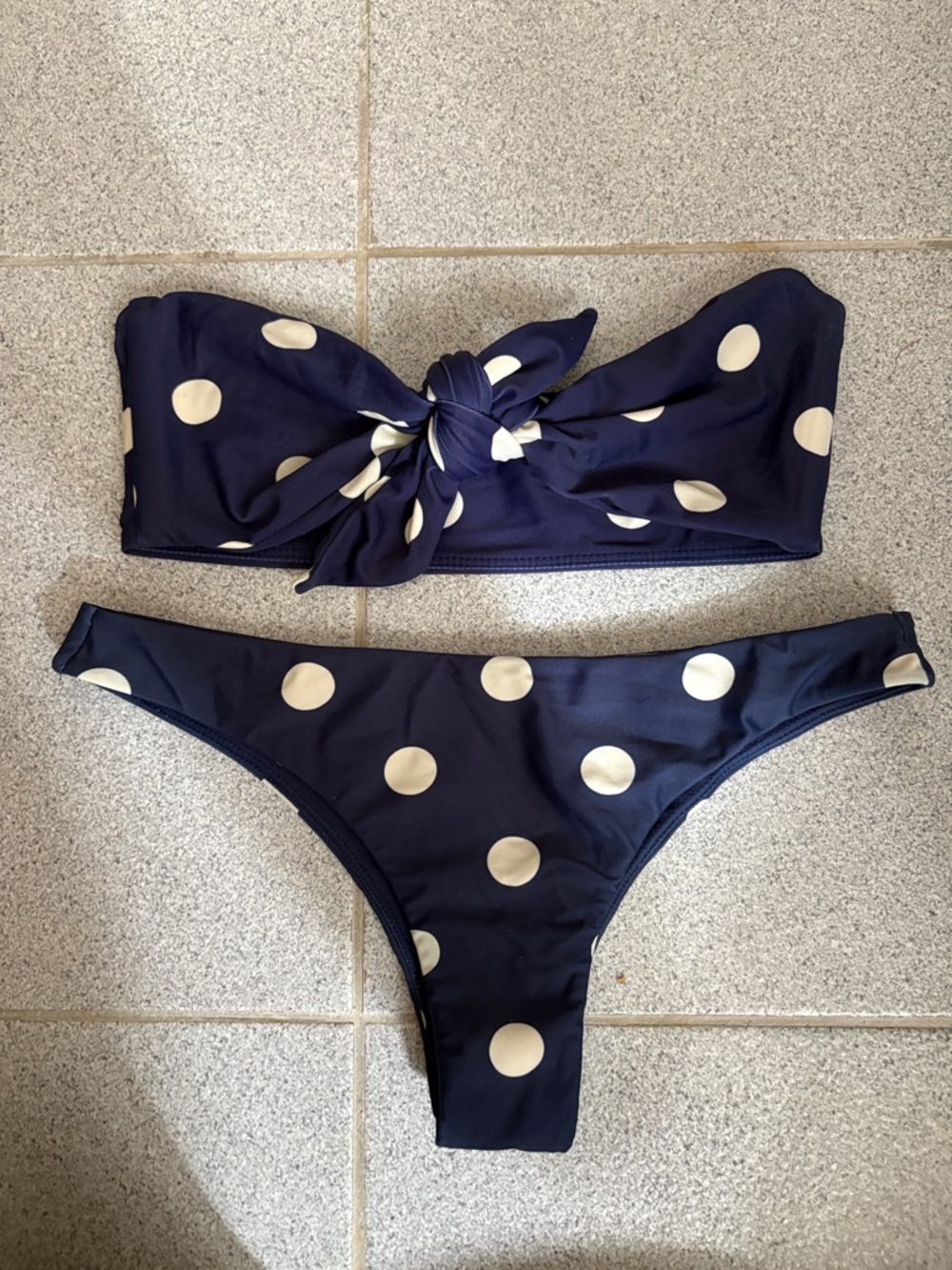 Mikoh Navy and Cream Polka Dot Bandeau Bikini